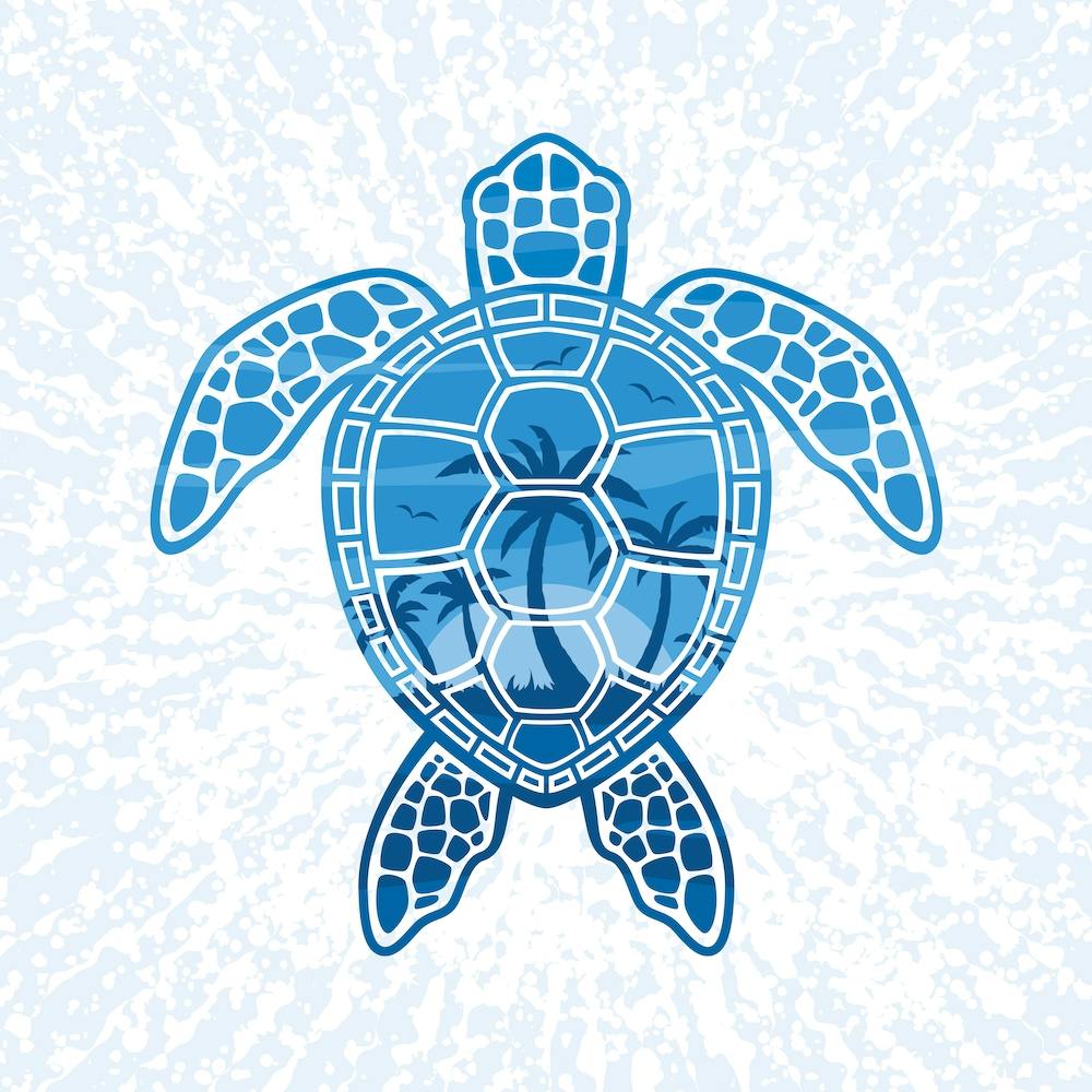 Tropical Island Sea Turtle Design in Blue