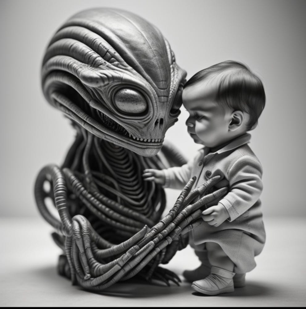 Alien holding Human Baby #1