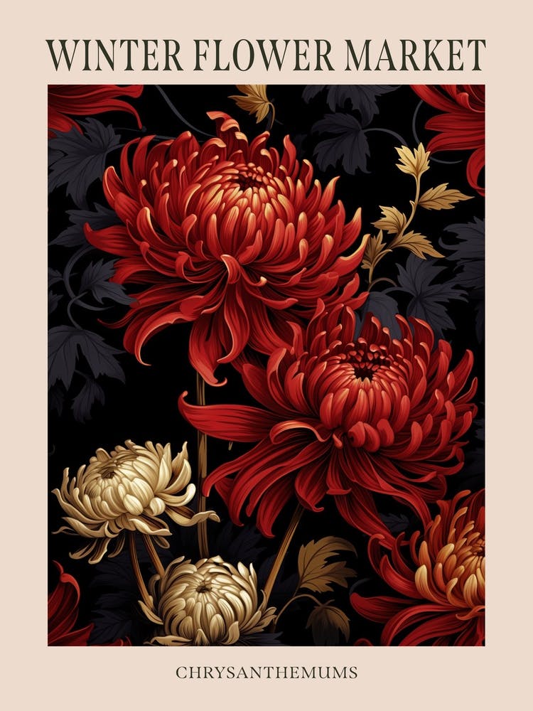 Chrysanthemums 6 Winter Flower Market Poster