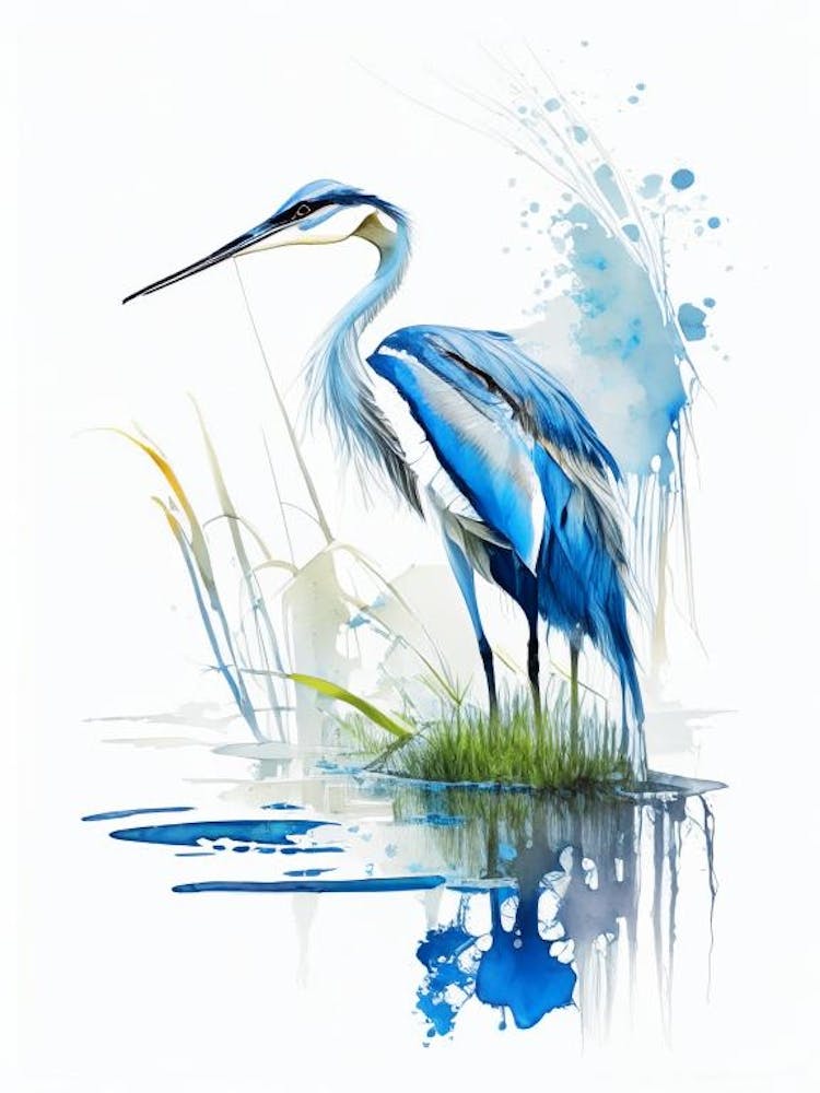 Blue Heron On Pond Impressionistic 2