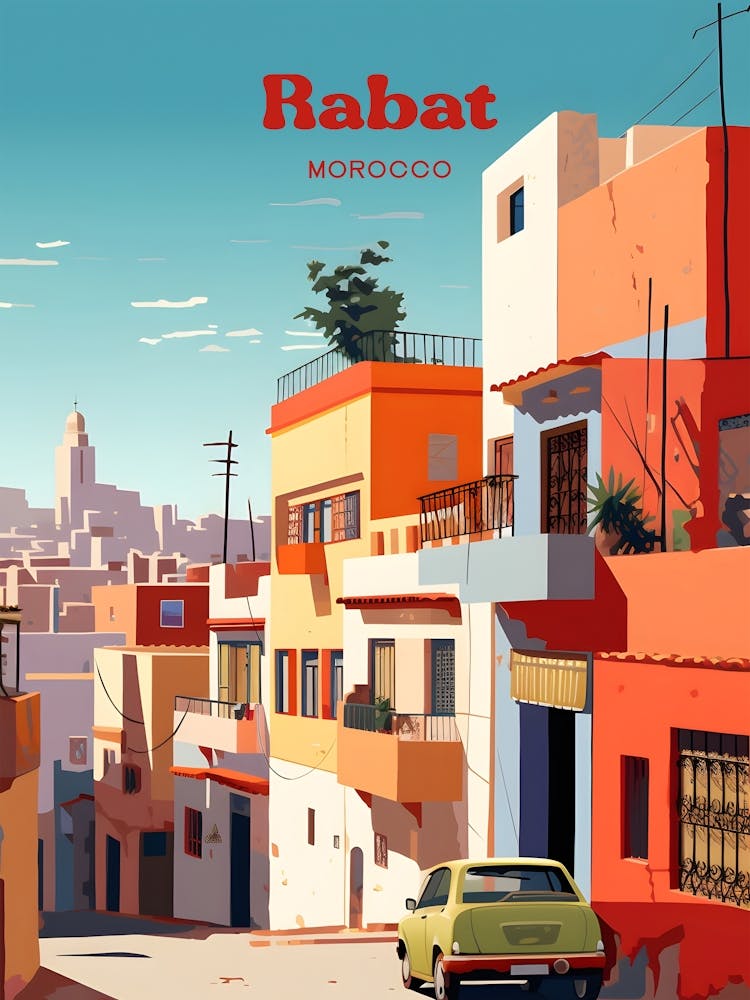 Rabat Morocco Streetview Travel Art Illustration