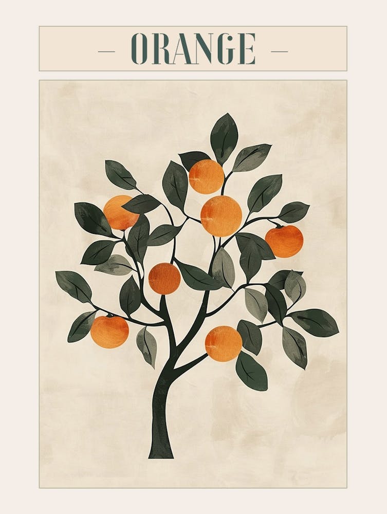 Orange Tree Minimal Japandi Illustration 3 Poster