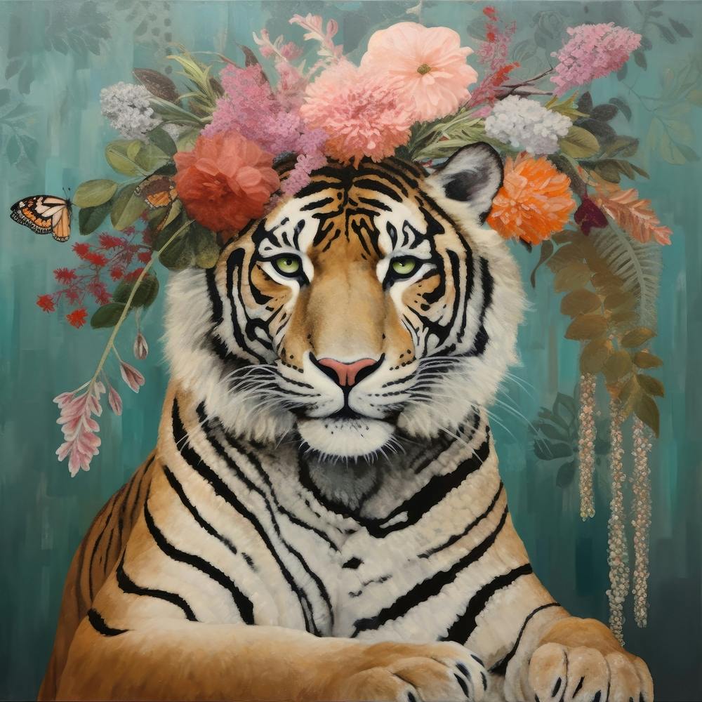Tiger With Flowers