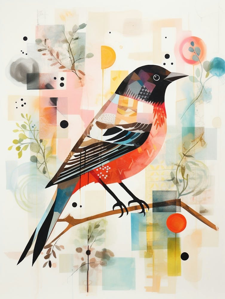 Bird Painting Collage Cowbird 4