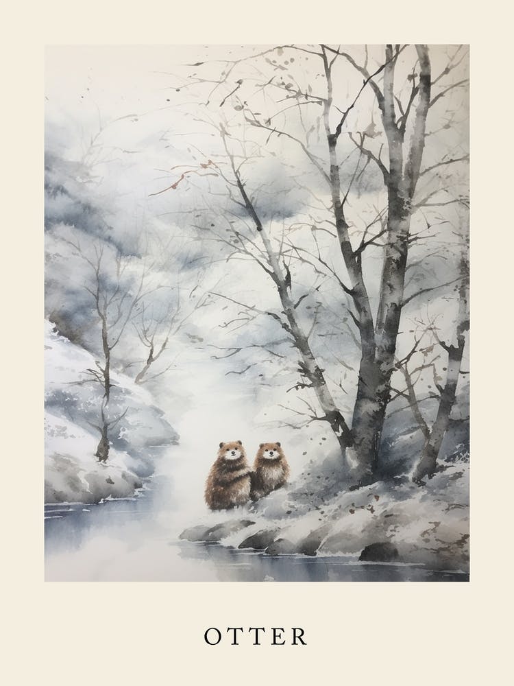 Winter Watercolour Otter Poster