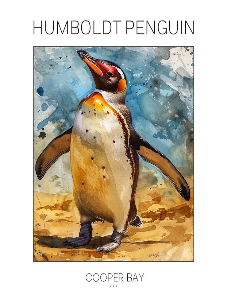 Humboldt Penguin Cooper Bay Watercolour Painting 3 Poster