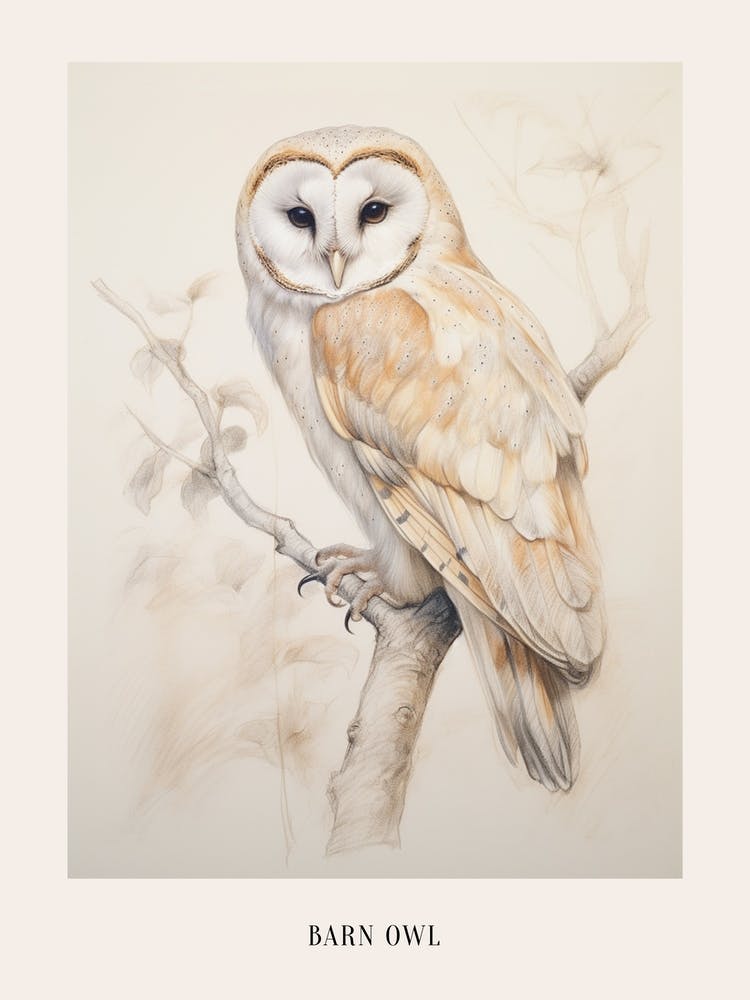 Vintage Bird Drawing Barn Owl 3 Poster