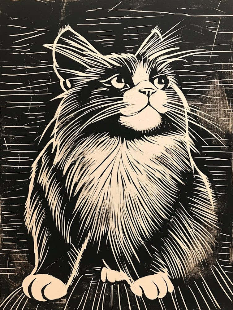 Somali Cat Linocut Blockprint 4