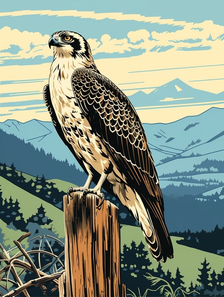 Vintage Bird Linocut Osprey 4