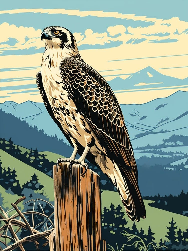 Vintage Bird Linocut Osprey 4