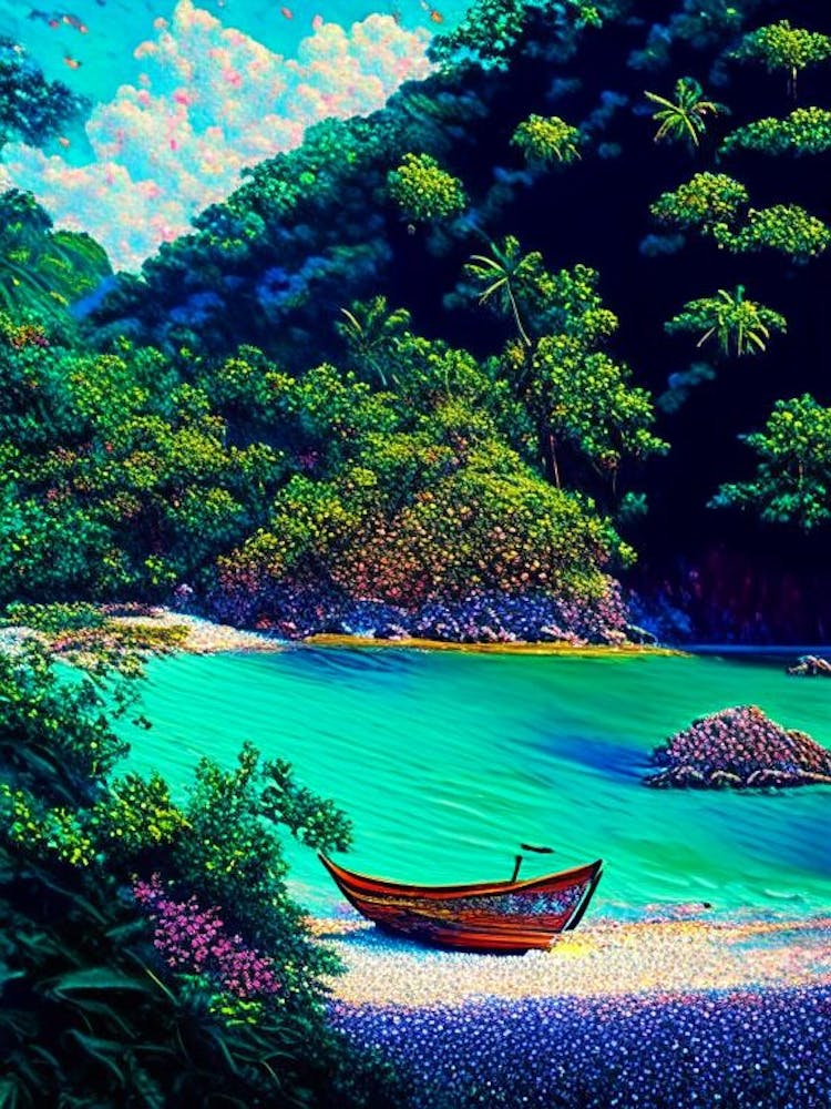 Tioman Island Malaysia Pointillism Style Tropical Destination