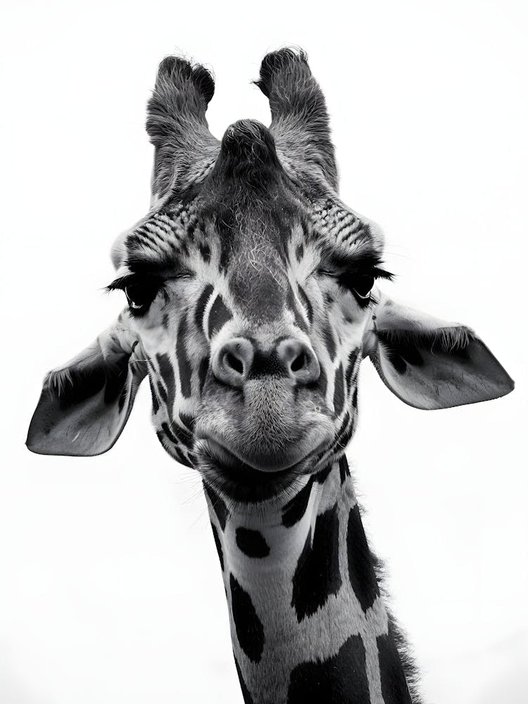 Monochrome Elegance: Close Up Giraffe Photography