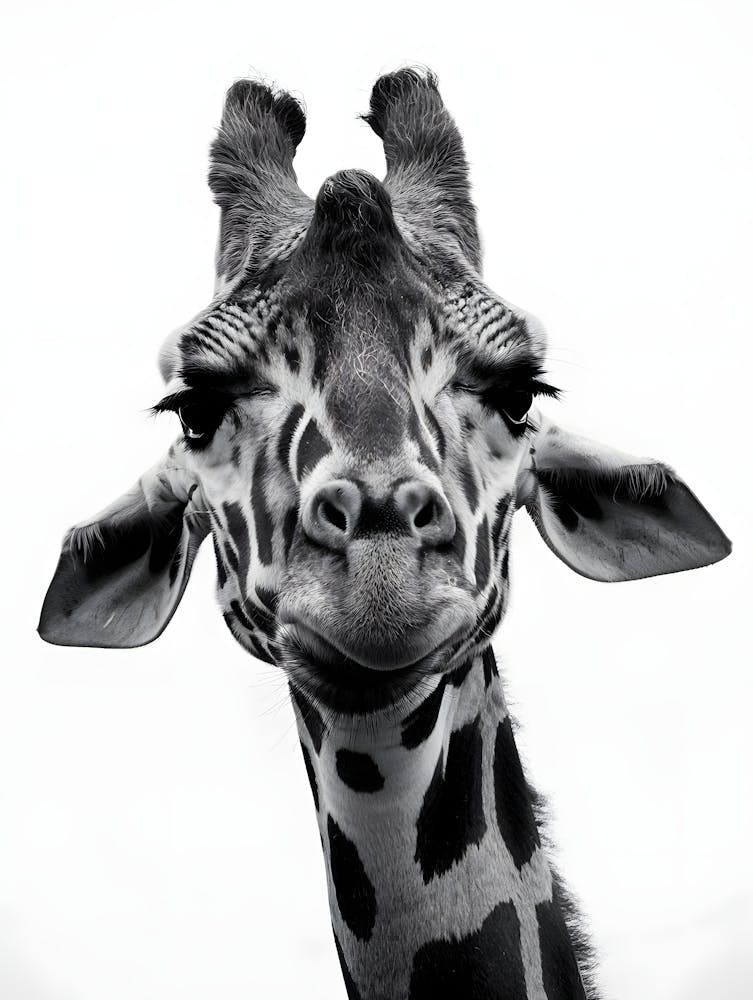 Monochrome Elegance: Close Up Giraffe Photography