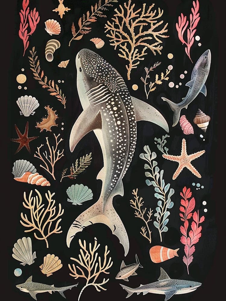 Ammenhai-Meereslandschaft Schwarzer Hintergrund Illustration 2