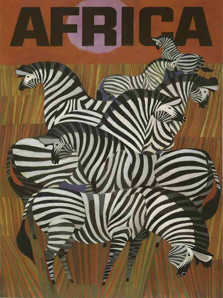Zebras In Africa, Vintage Travel Poster