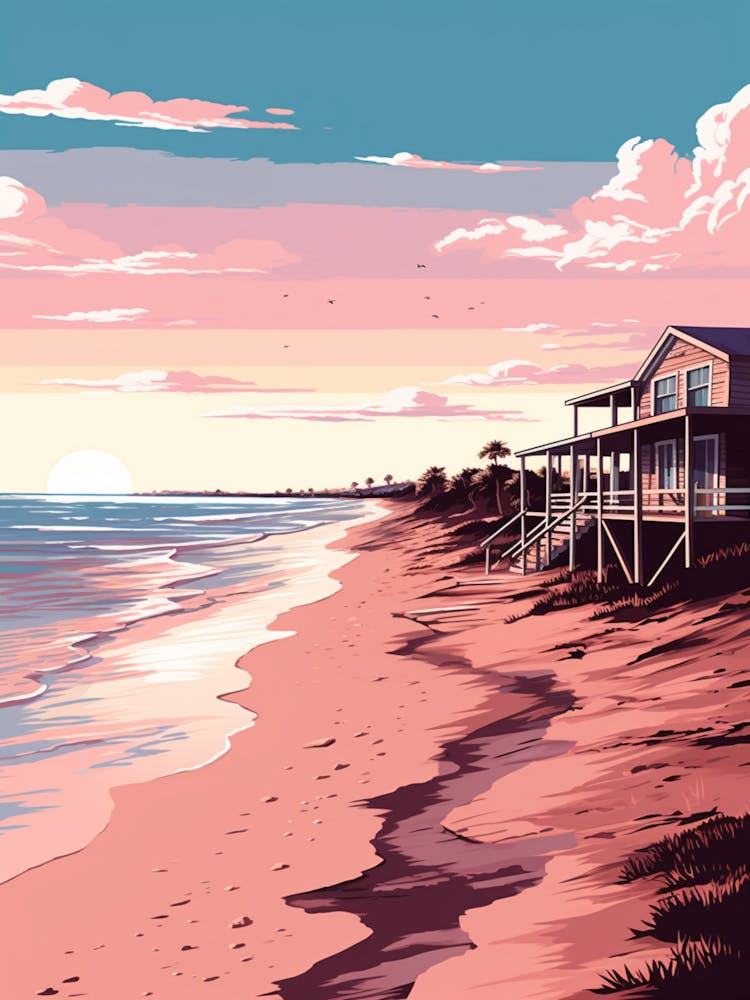 An Illustration In Pink Tones Of  Grange Beach Australia 4