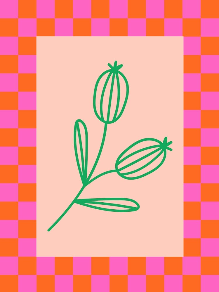 Modern Checkered Flower Poster Pink & Green 17