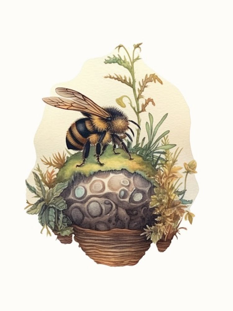 Small Earth Bumble Bee Beehive Watercolour Illustration 3