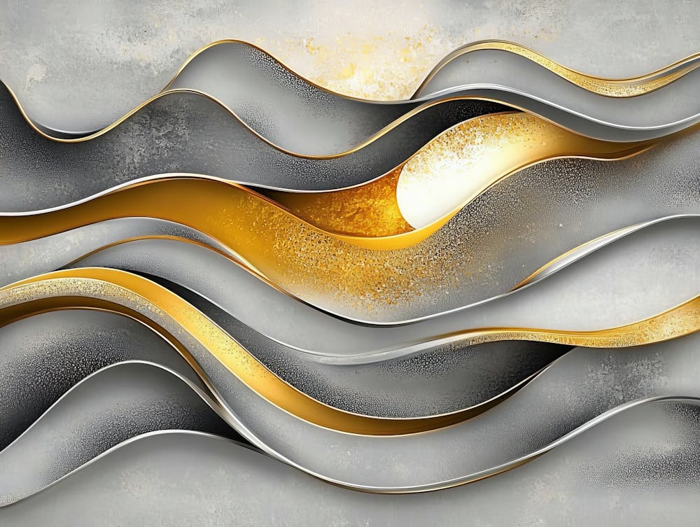 Abstract Gold And Silver Wave Painting