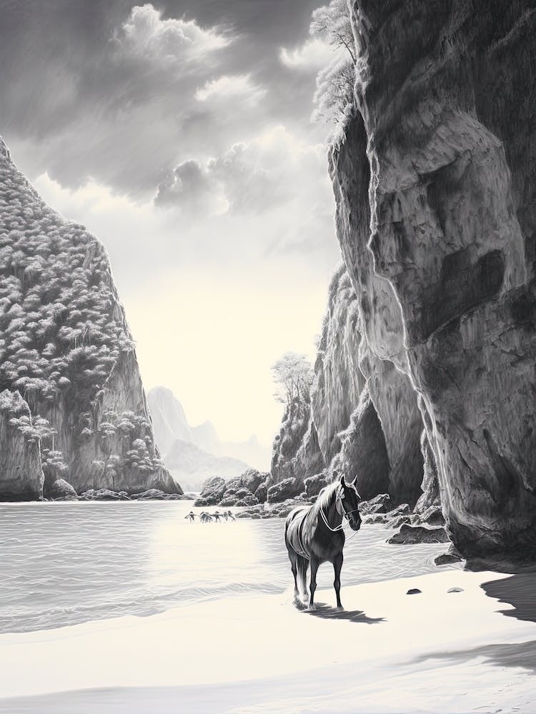 A Horse Oil Painting In Maya Bay, Thailand, Portrait 3
