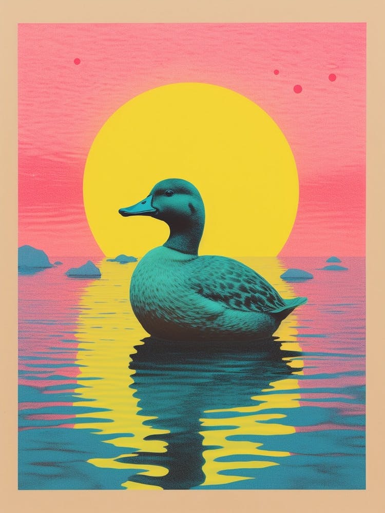 Colourful Geometric Abstract Duckling At Sunset 2
