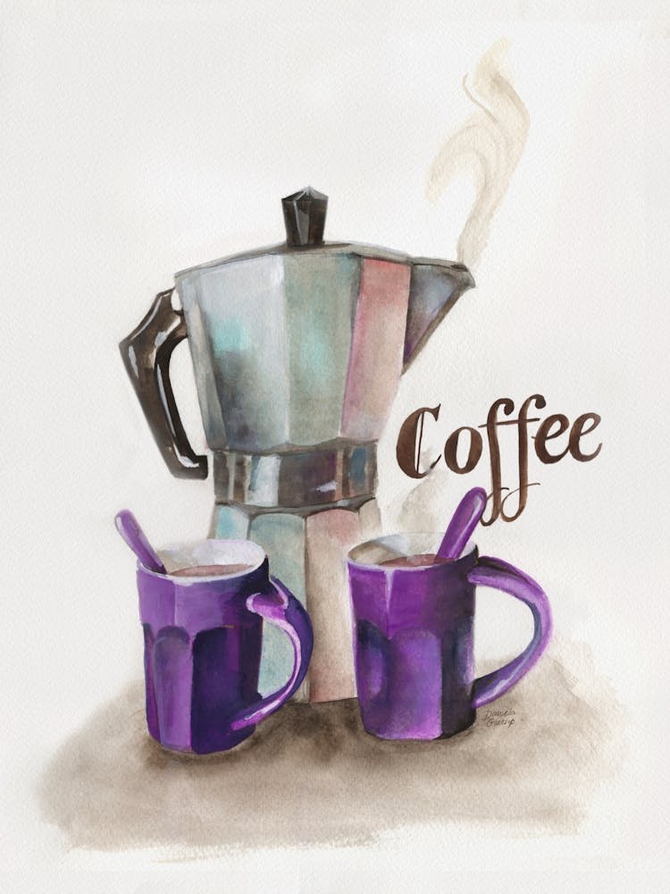 Coffee Percolator And Purple Cups 1