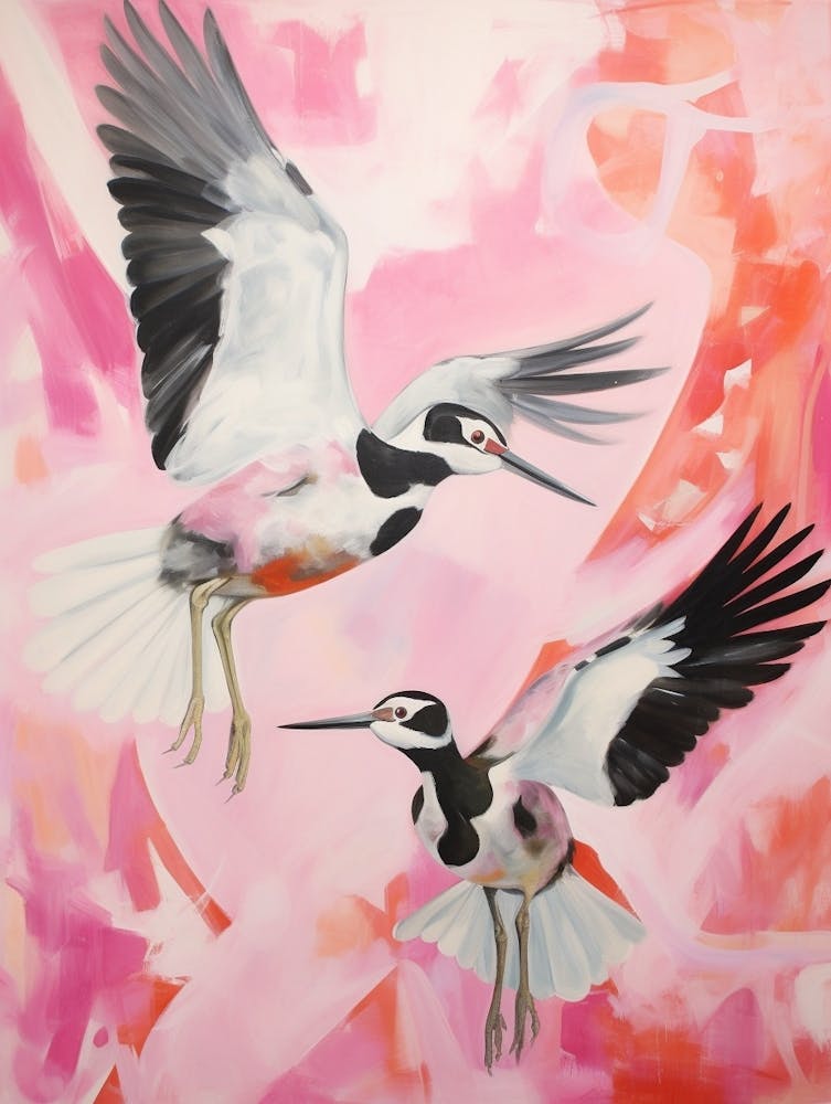 Pink Ethereal Bird Painting Lapwing 3
