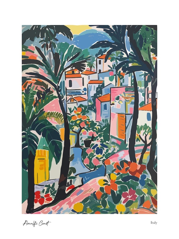 Amalfi Coast Matisse Style, Italy 3 Watercolour Travel Poster