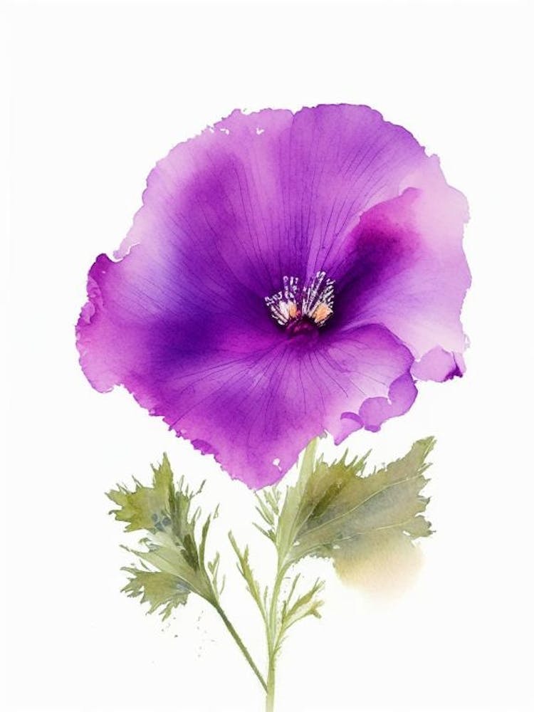 Purple Poppy Mallow Wildflower Watercolour 1