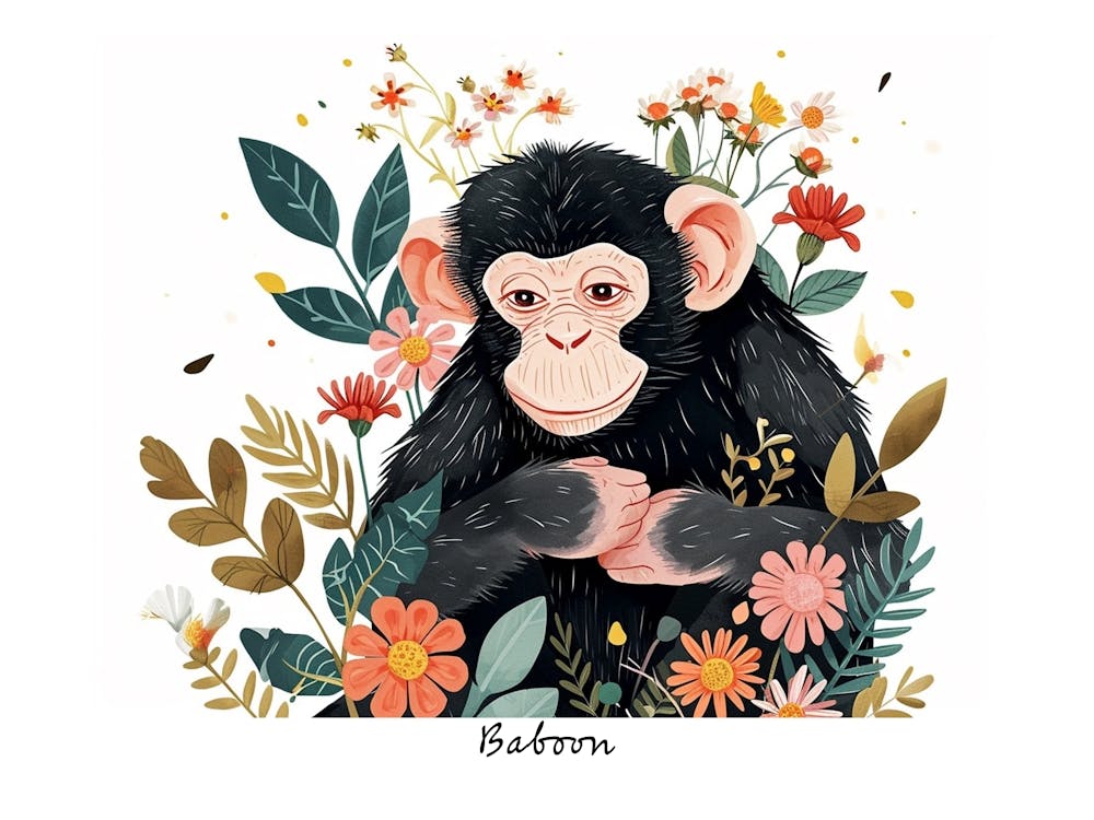 Little Floral Baboon 2 Poster