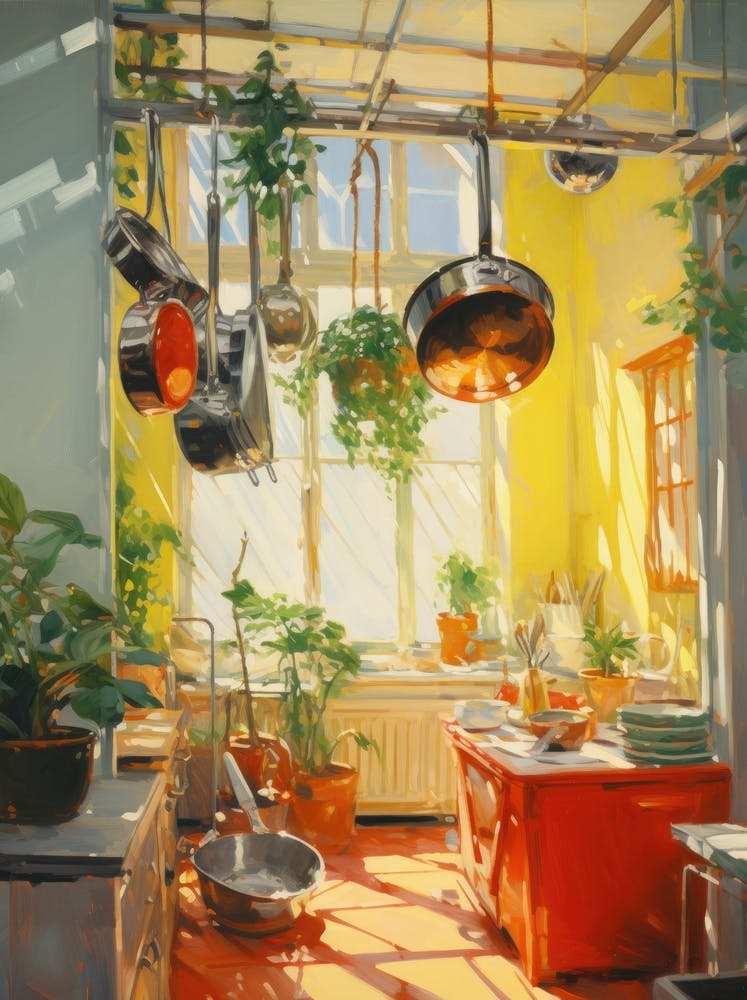 Kitchen With Pots And Pans