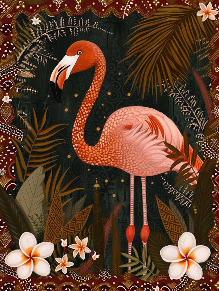 Greater Flamingo And Frangipani Boho Print 1
