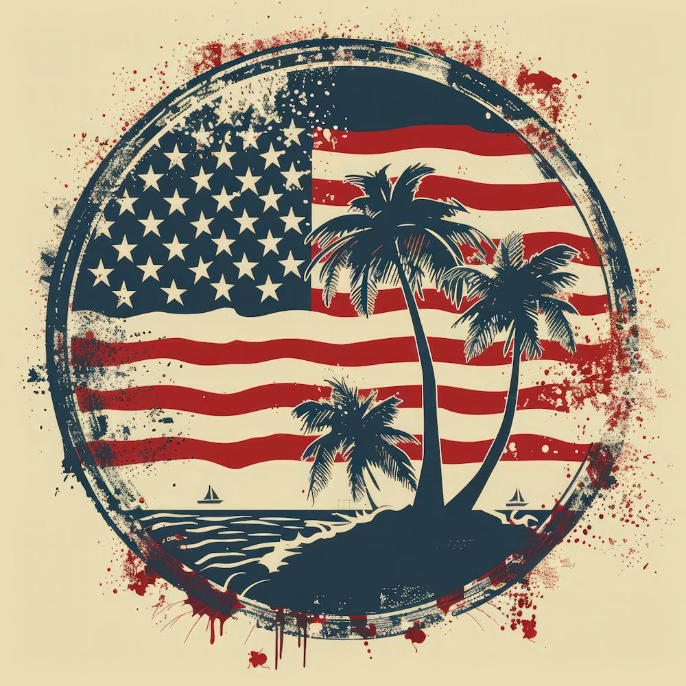 Retro American Flag With Palm Trees