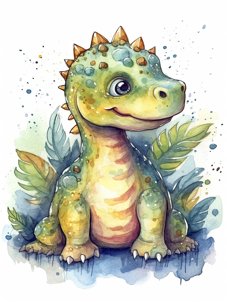 Amargasaurus Cute Dinosaur Watercolour 1