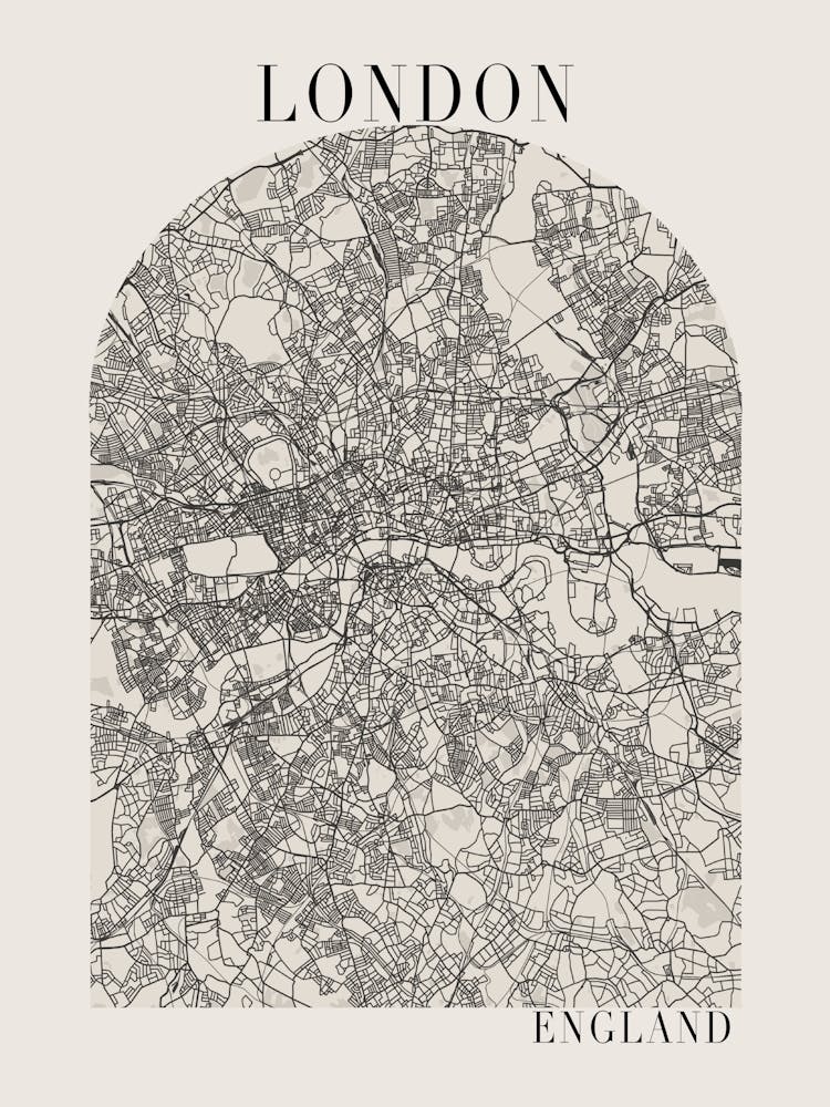 London England Boho Minimal Arch Full Beige Color Street Map 1