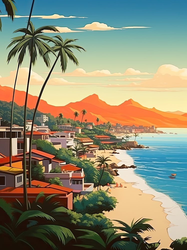 Puerto Vallarta, Mexico, Flat Illustration 2