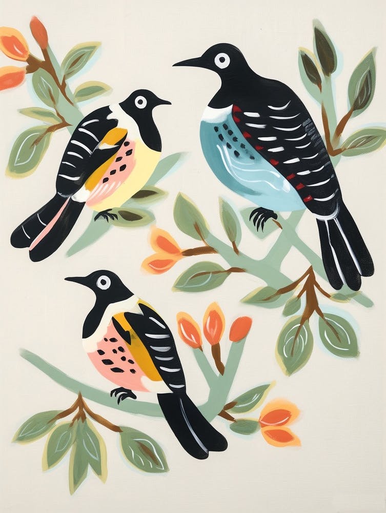 Folk Style Bird Painting Magpie 3