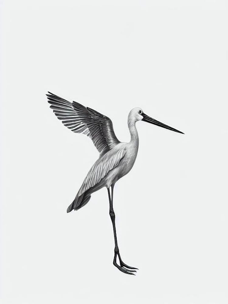 Stork B&W Pencil Drawing 2 Bird