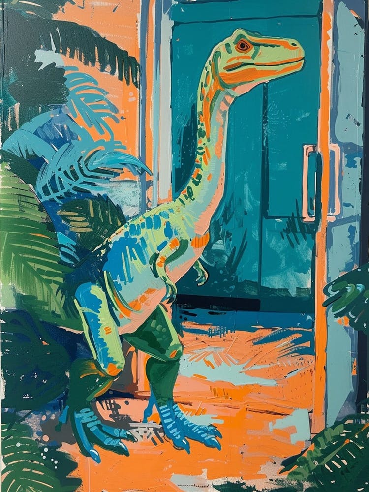 Dinosaur In The House Blue Orange 