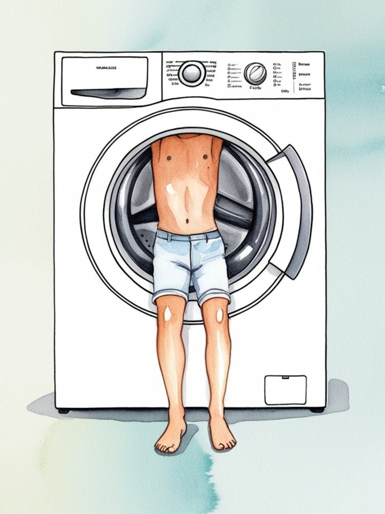 Illustration Of A Man In A Washing Machine
