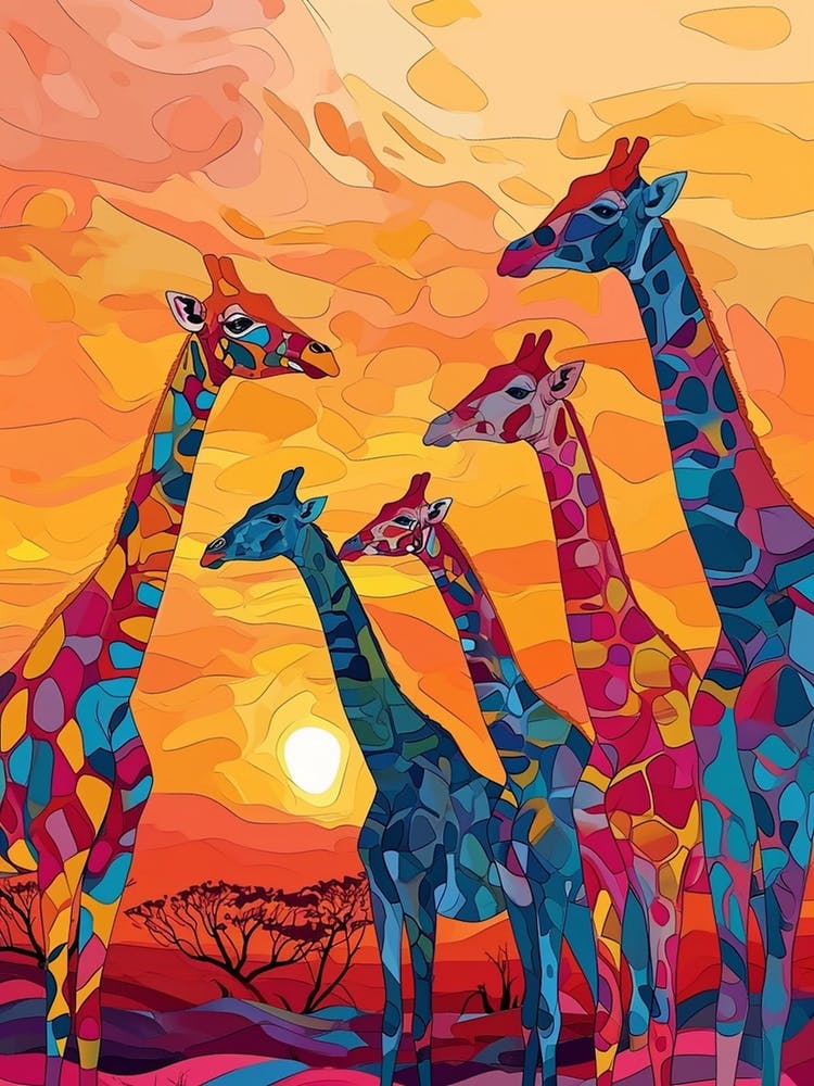 Warm Colourful Giraffes In The Sunny Landscape 4