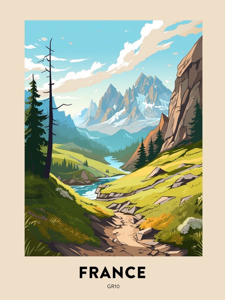Gr10 France 3 Vintage Hiking Travel Poster