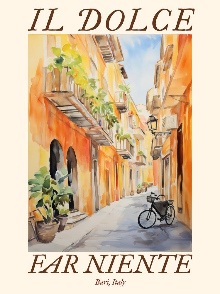 Il Dolce Far Niente Bari, Italy Watercolour Streets 2 Poster