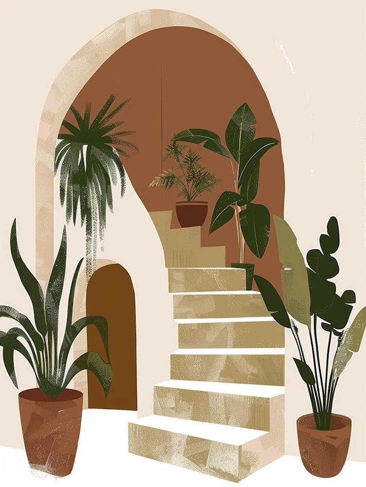 Stairway With Potted Plants