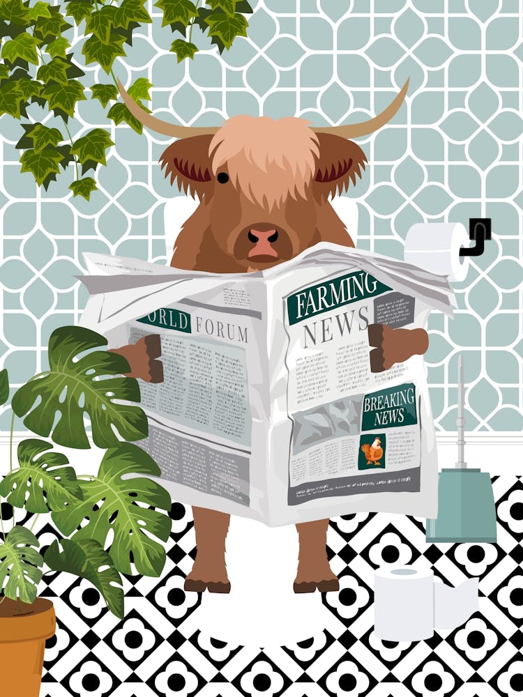 Vache des Highlands sur Toilettes - Botanique Bleu