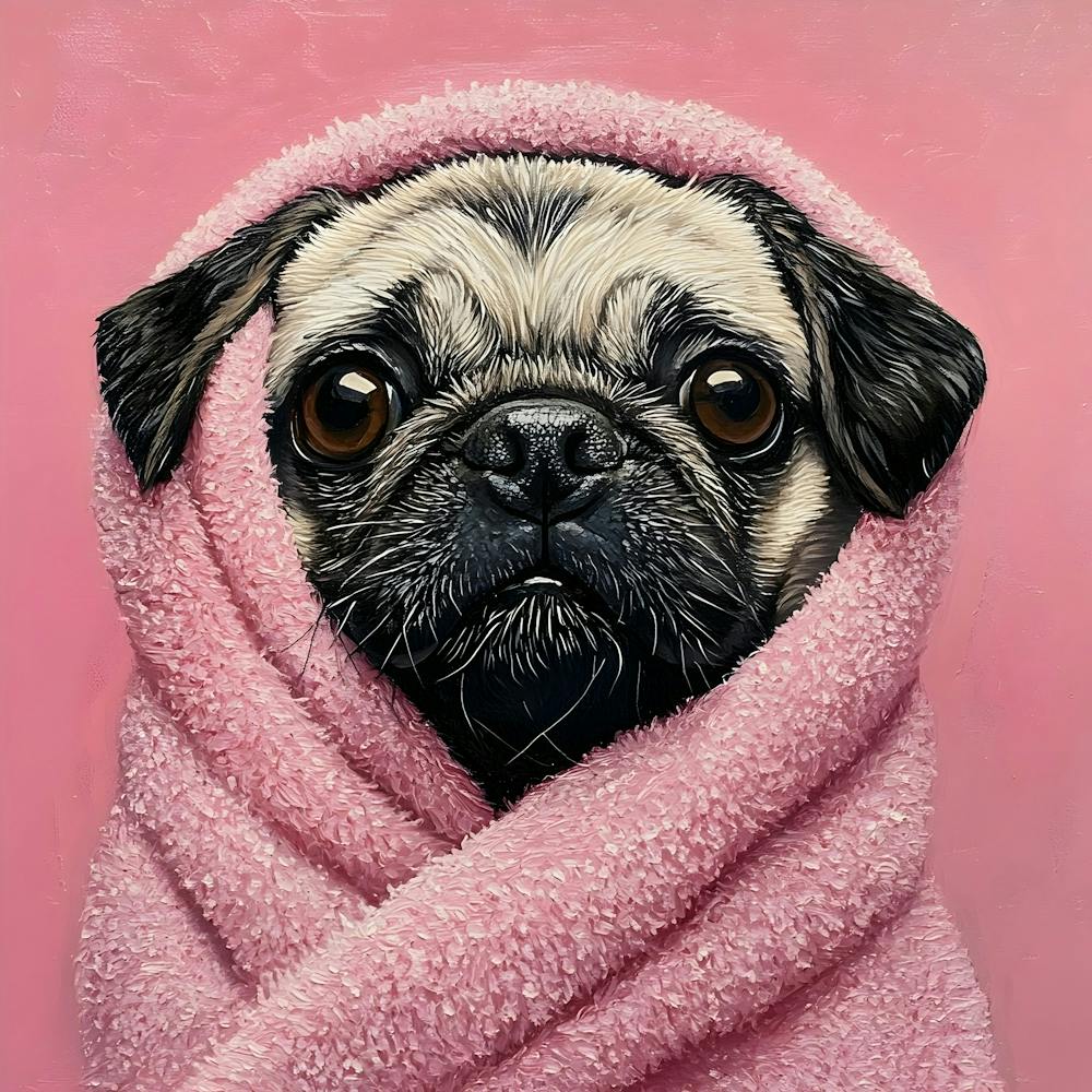 Mops im Handtuch Badezimmerkunst 2
