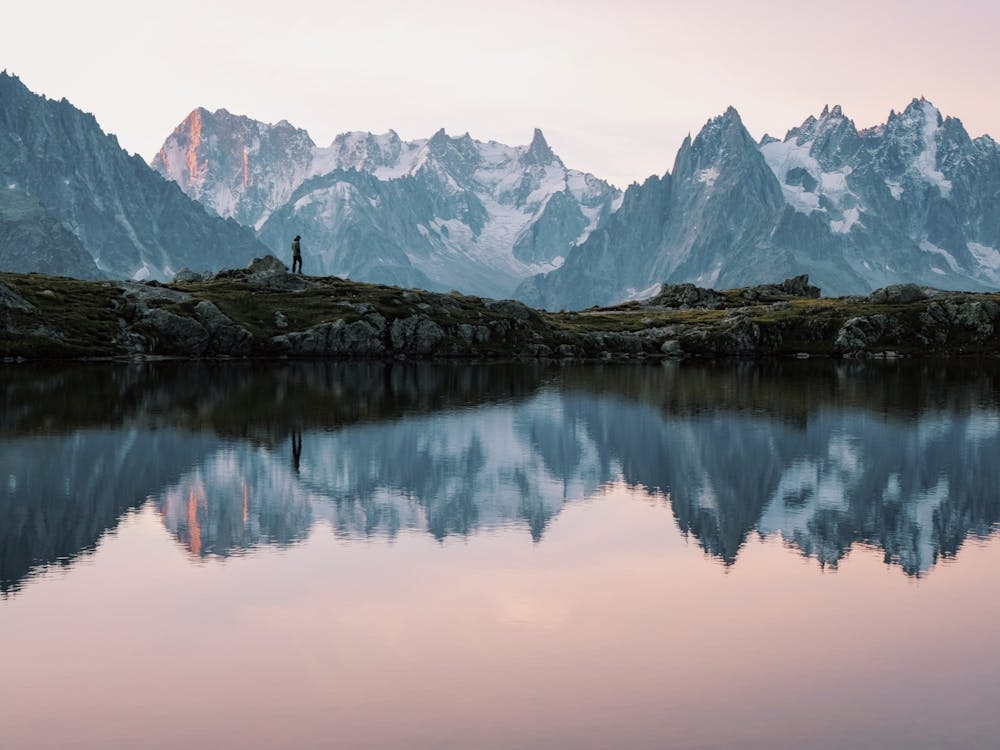 Pink Mountain Sunset Reflection