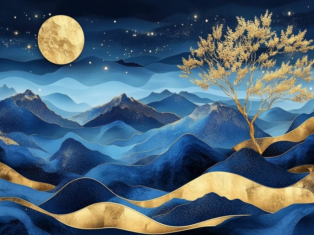 Moonlight In The Mountains. 3d landscape