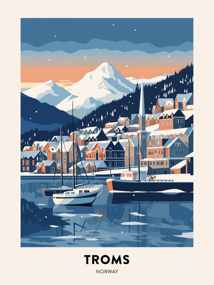 Winter Night  Travel Poster Troms Norway 1