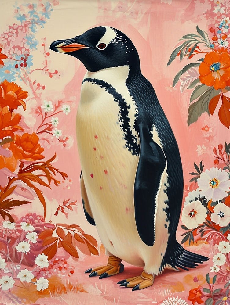 Floral Animal Painting Emperor Penguin 3
